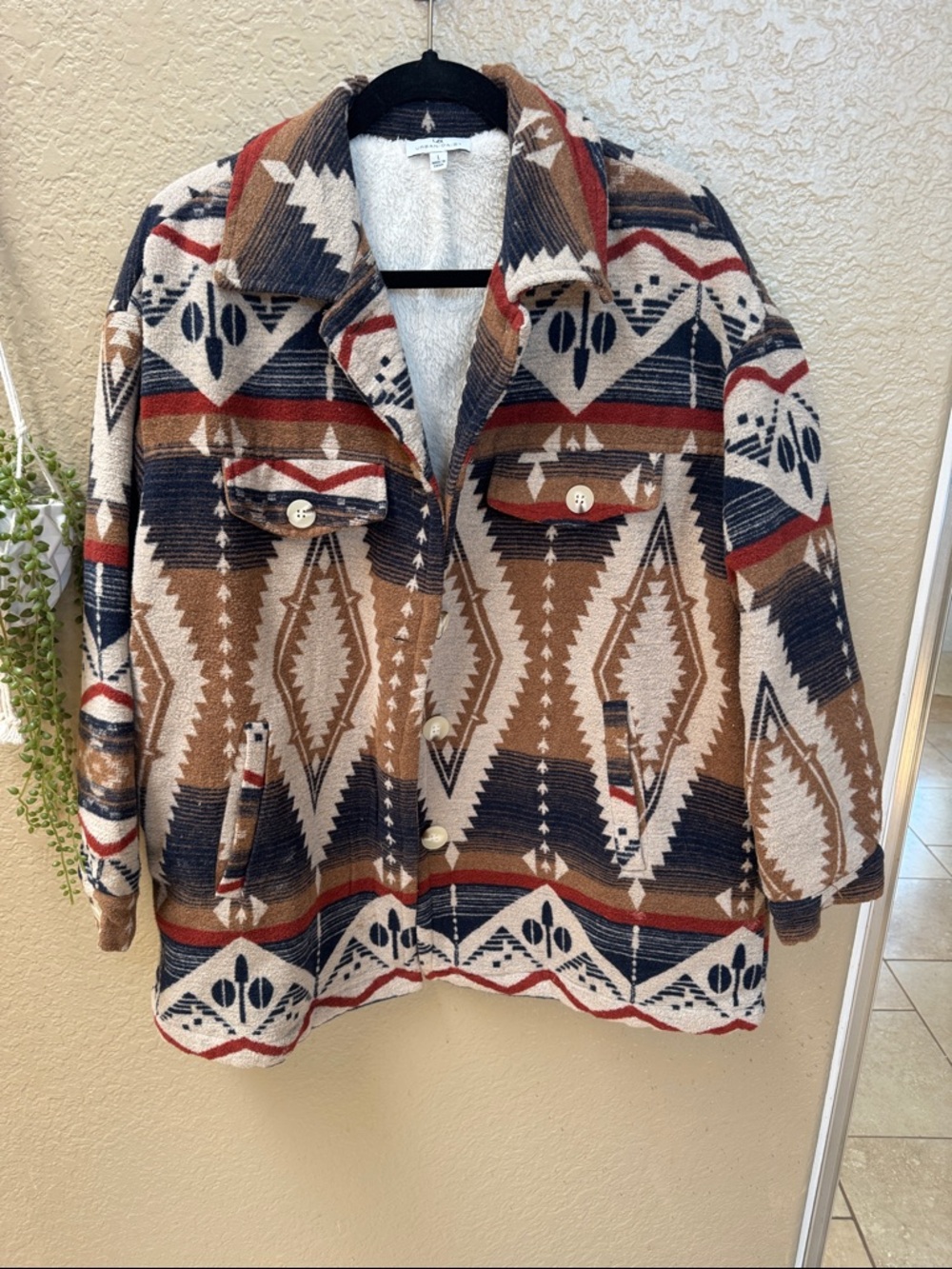 Aztec-Pattern Sherpa-Lined Ski Jacket - Brown Multi